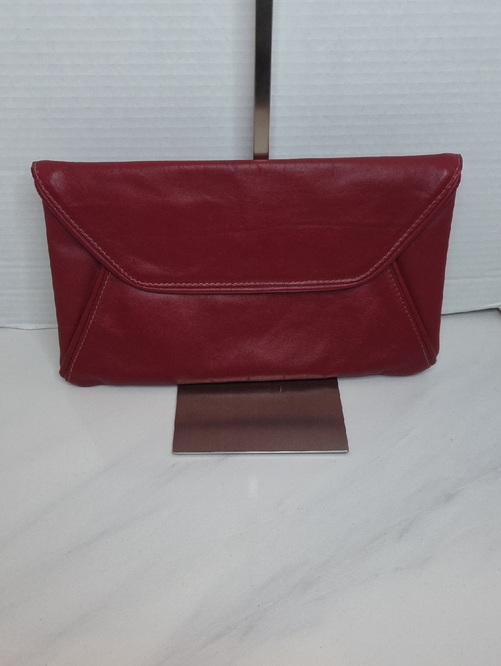 Classic Red Leather Envelope Clutch